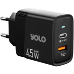 Yolo 45W Dual Port USB-A + Type-C GaN Charger Black‚Äì Y-451