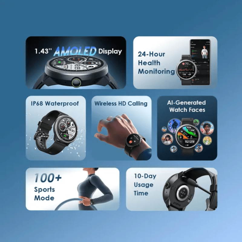 Oraimo Watch 5R 1.43'' Amoled IP68 Smart Watch Black( OSW-820) - Image 3