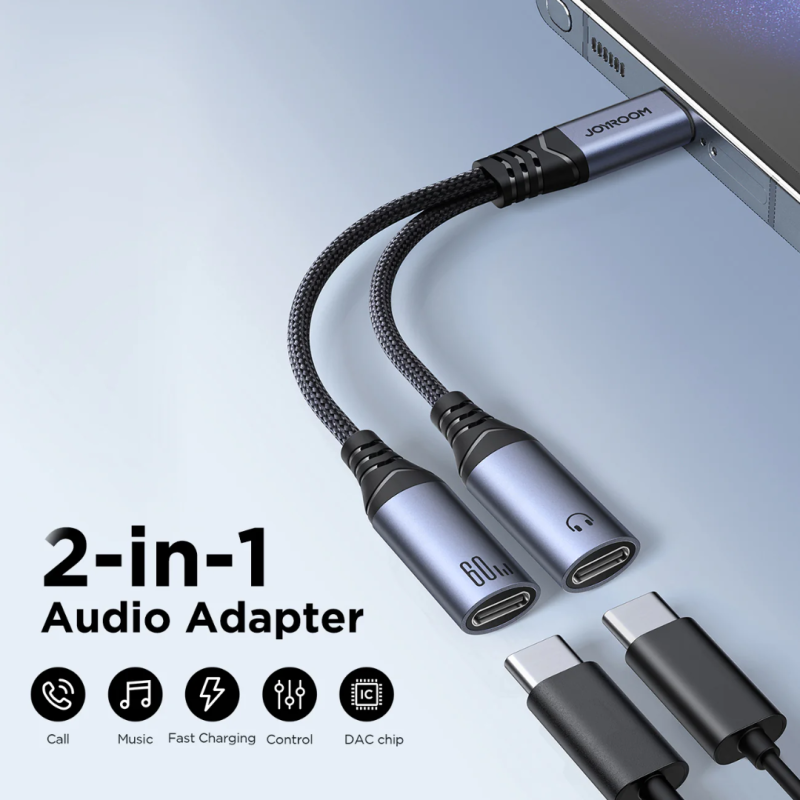 Joyroom 2-in-1 Audio Adapter (Type-C to Dual Type-C) Black – SY-C03