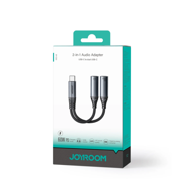 Joyroom 2-in-1 Audio Adapter (Type-C to Dual Type-C) Black – SY-C03 - Image 2